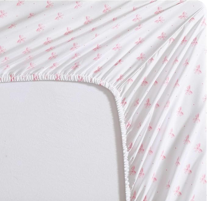 Laura Ashley Kids - Twin Sheet Set, Soft & Wrinkle-Resistant Toddler Bedding Set, Deep Pockets, Girl Bed Sheets with Matching Fitted Sheet & Pillowcase (Lovely Bows Pink)