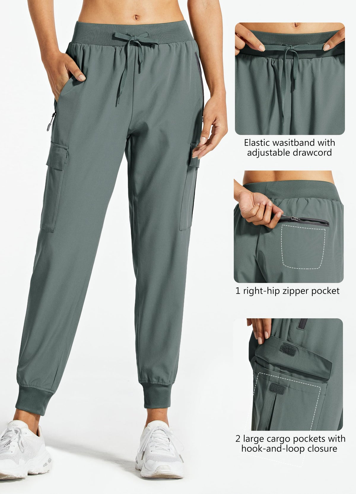 Libin Women's Cargo Joggers Lightweight Quick Dry Hiking Pants Athletic Lounge Casual Travel, Metropolis Gray L