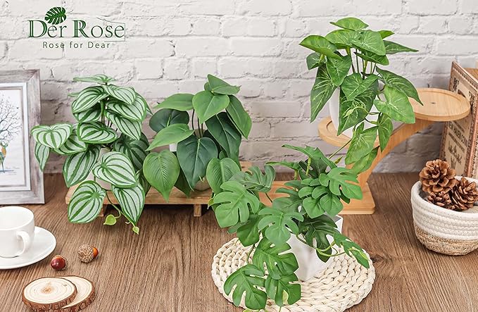 Der Rose 4Pcs Small Fake Plants Artificial Mini Faux Plants for Bathroom Office Desk Shelf Table Accessories Decor Indoor