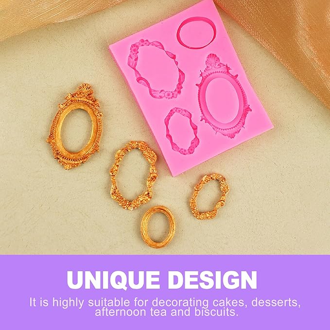 ZeriLion Baroque Fondant Molds Set - 3 Pcs with Crown, Vintage Photo Frame Shapes for Cake Decorating, Cupcake Toppers, Gum Paste, Chocolate, Candy, Polymer Clay Making