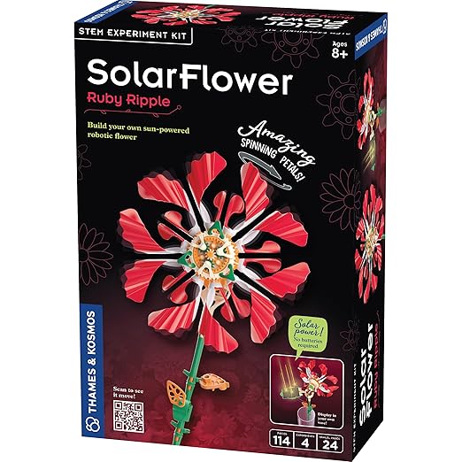Thames & Kosmos SolarFlower Ruby Ripple STEM Kit | Build a Motorized Solar-Powered Flower with Spinning, Colorful Petals, Educational Gift for Kids Ages 8+, Adults