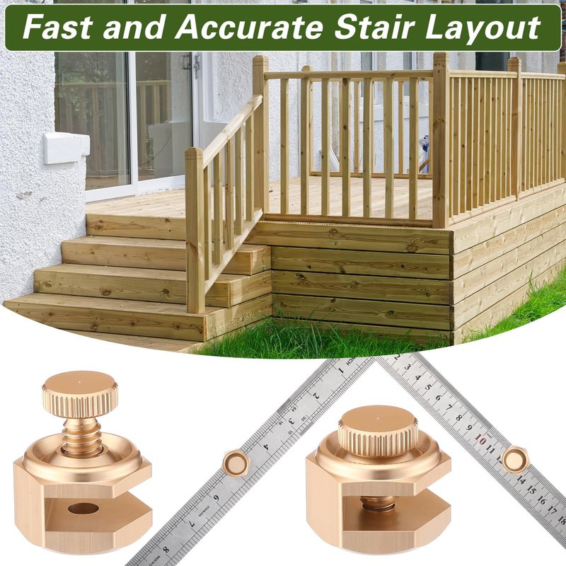 Ceoighe 4 Pack Stair/Square Gauge Set for Framing Square, Stair Stringer Layout Tool for Circular Saw, Carpentry Squares and Rafter Layout, Aluminum Alloy Stair Gauge Tool(Gold)
