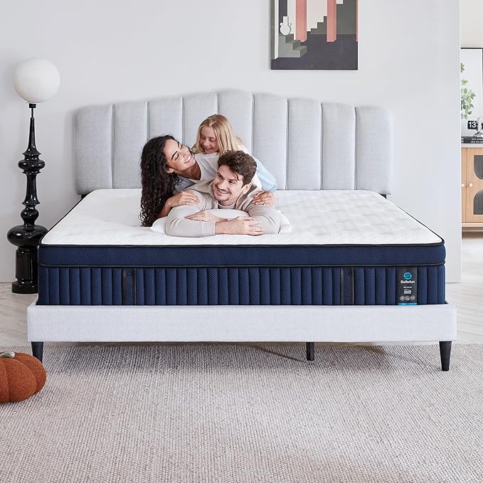 Suiforlun 14 Inch Full Mattress with Ice Silk Cover, Euro Top Hybrid Gel Memory Foam with 7-Zone Individually Wrapped Coils, Medium Firm Full Size Mattress for Pressure Relief