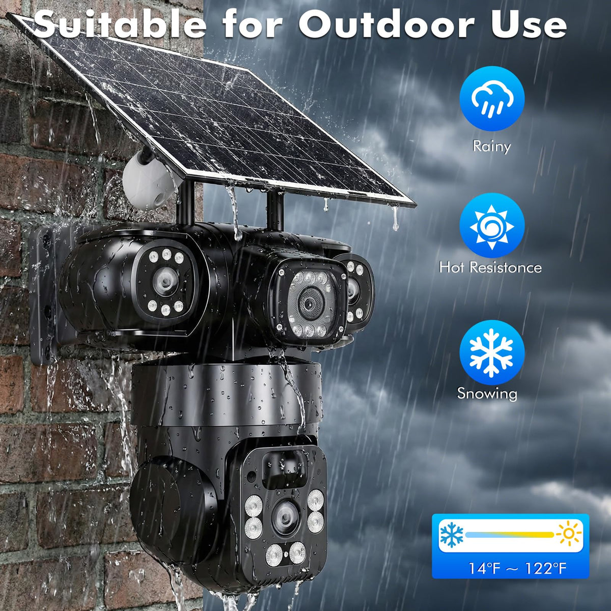 KEPEAK Solar Security Camera Outdoor Wireless, Triple-Lens WiFi Camera 2.4G, Battery Powered Outdoor Camera Wireless, Color Night Vision, PIR Human Detection, 2-Way Talk for Home Yard Garage