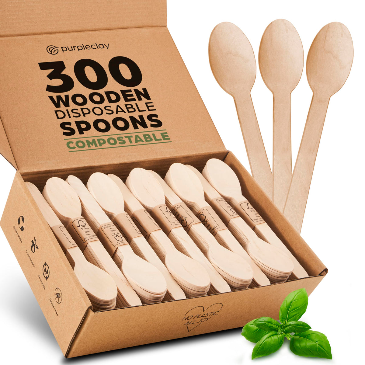 PURPLECLAY Wooden Knives Disposable – 300 Piece Wood Compostable Knives, Eco-Friendly Biodegradable Cutlery Set, Charcuterie Accessories Disposable, Wooden Knife for Parties, Plastic-Free Utensils