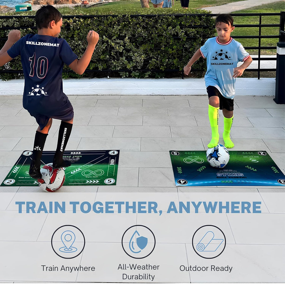 SkillZone Soccer Training Mat – Soccer Dribbling & Footwork Trainer with SkillZone Interactive Training Hub | Soccer Skills & Ball Control Practice for Kids & Teens | Indoor & Outdoor Agility & Coordination Training System (Galaxy Dribble - Match Kit)