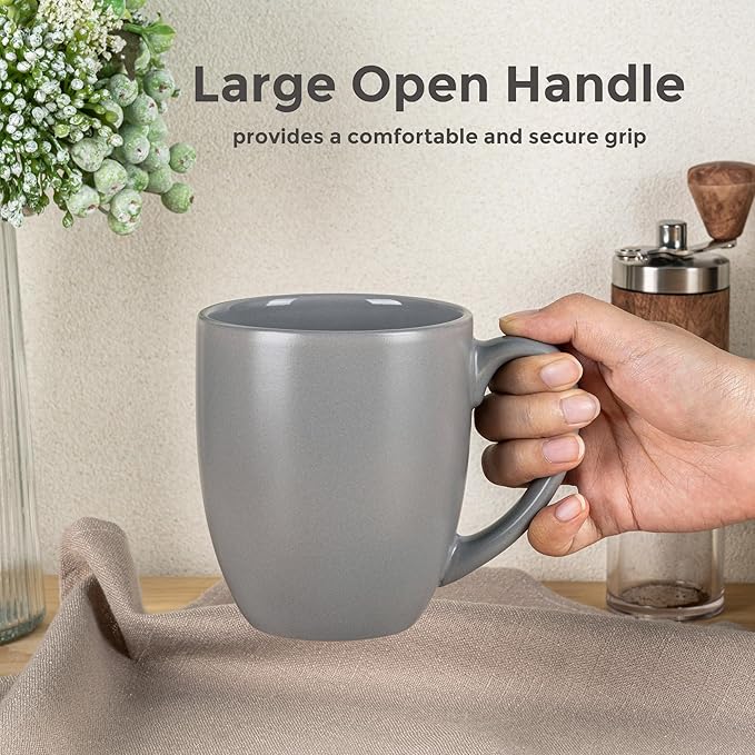 GBHOME 16oz Coffee Mugs Set of 6, Large Ceramic Coffee Mugs for Man, Woman, Dad, Mom, Modern Coffee Mugs Set with handle for Tea/Latte/Cappuccino/Milk/Cocoa. Dishwasher&Microwave Safe,Matte Grey