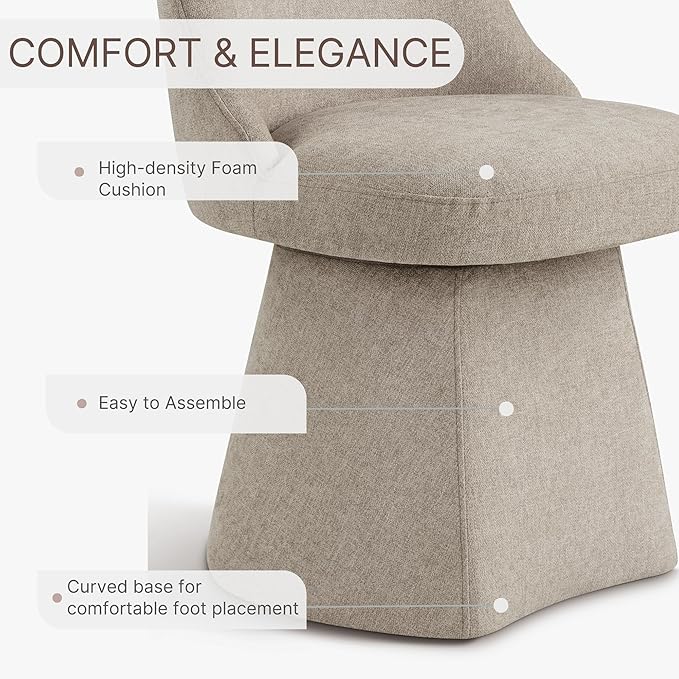 Swivel Dining Chairs Set of 2, Upholstered Mid Century Modern Deskchair with High Back, Linen Fabric Kitchen Chairs for Dining Room, Bedroom, Dressing Room, Khaki