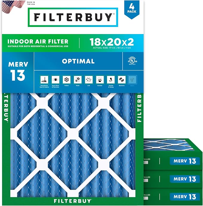 Filterbuy 18x20x2 Air Filter MERV 13 Optimal Smoke & Allergy Defense,