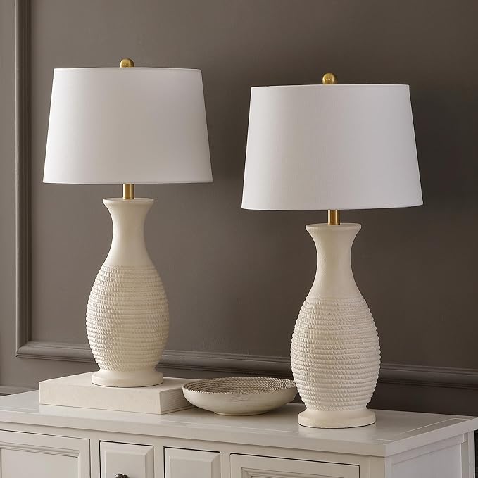 SAFAVIEH Lighting Collection Bentlee Bone & White 30-inch Table Lamp Set of 2 (LED Bulbs Included)