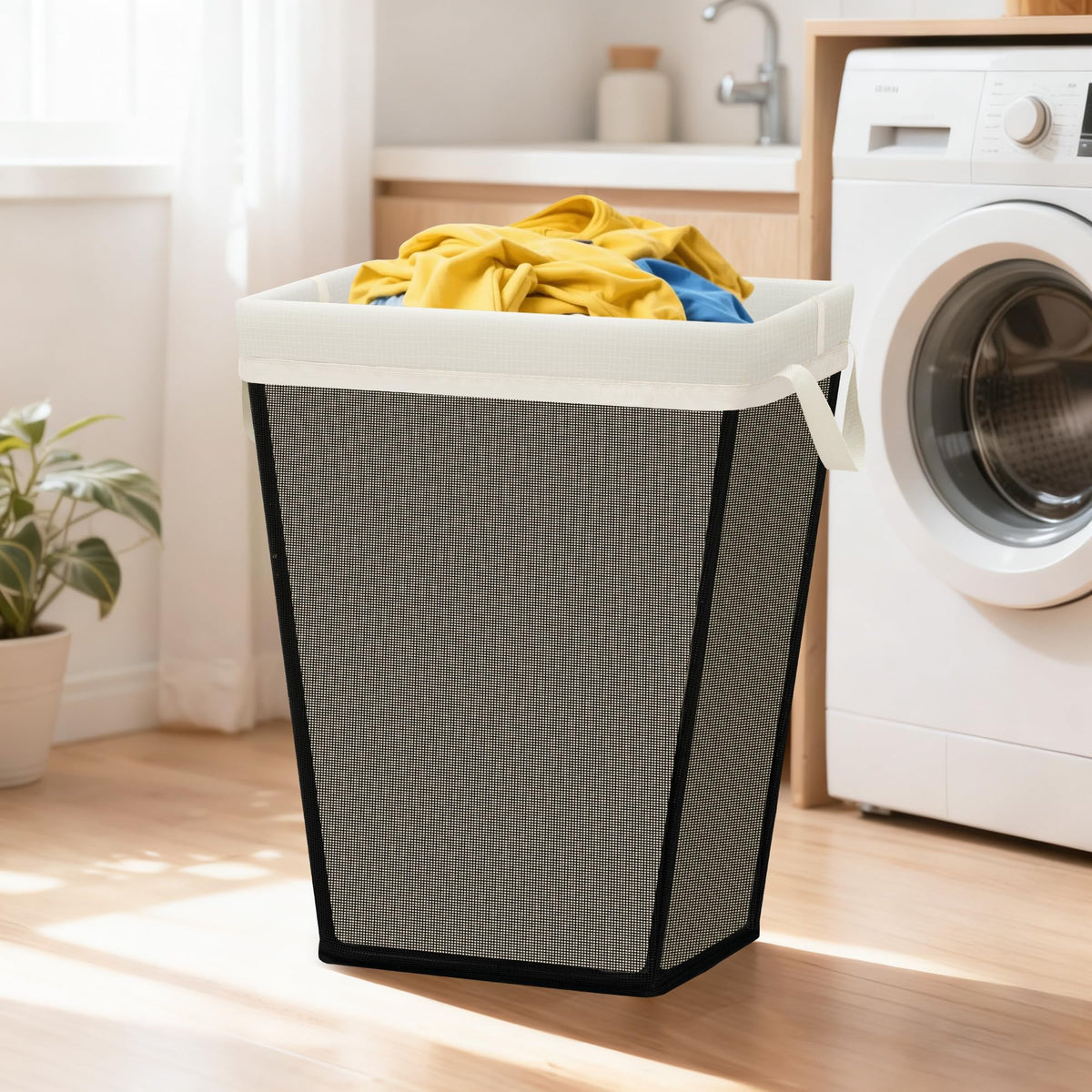STO STO 75L Laundry Hamper, Space Saving Freestanding Clothes Basket with Iron Frame, Dirty Clothes Storage Bin with Removable Washable Liner for Bedroom, Bathroom, Dorm, Closet, Apartment, Beige