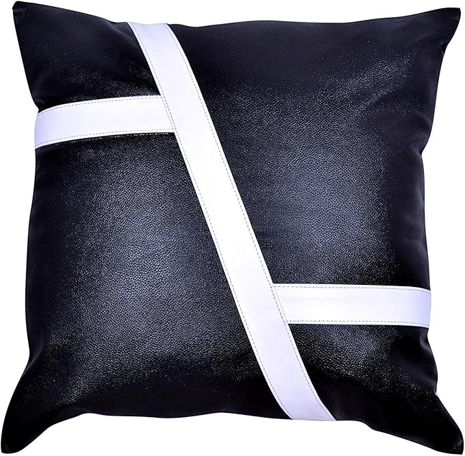 D DOLLY LAMB Lambskin Leather Pillow Cover - Sofa Cushion Case - Decorative Throw Covers for Living Room & Bedroom, 16x16 Inches - Blue Pack of 1