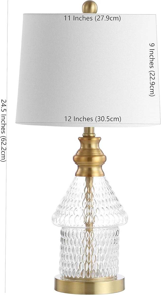 Safavieh Lighting Collection Camden Clear/ Brass Gold 25-inch Bedroom Living Room Home Office Desk Nightstand Table Lamp (LED Bulb Included)