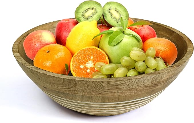 12" Handmade Wooden Salad Bowl – Durable Natural Wood Round Bowl for Salad, Fruit & Dining – Stylish Kitchen & Table Accessory