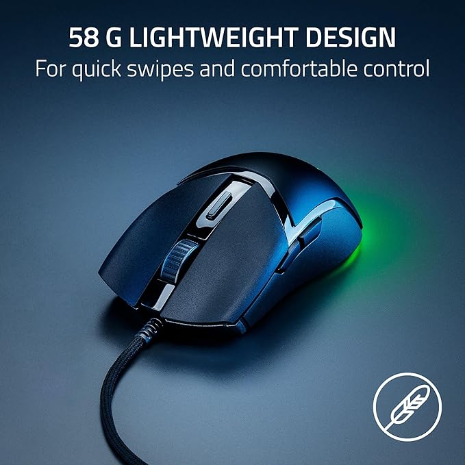 Razer Cobra Wired Gaming Mouse: 58g Lightweight Design - Gen-3 Optical Switches - Chroma RGB Lighting with Underglow - Precise 8500 DPI Optical Sensor - 100% PTFE Mouse Feet - Speedflex Cable - Black