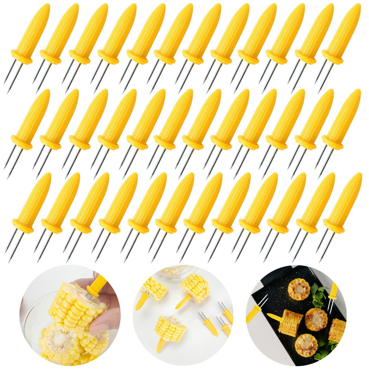 PEOUWNES Stainless Steel Corn Holders - 8 Pack with Wooden Handle, Perfect for Grilling, Roasting, and BBQ