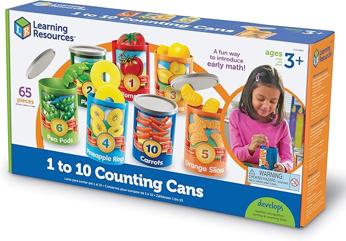 Learning Resources One to Ten Counting Cans - 65 Pieces, Ages 3+, Toddler Activities, Preschool Pretend Play, Supermarket Food Toys