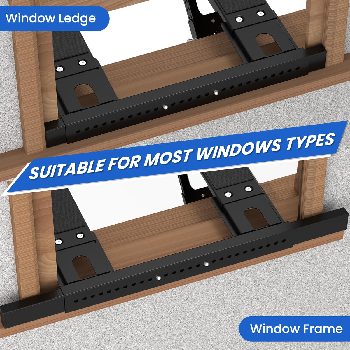 Window Air Conditioner Support Bracket: No-Drill Adjustable Window AC Bracket for Single/Double Hung Windows, Heavy Duty Steel Holds Up to 350 lbs, Universal Units for 5000-24000 BTU, Black