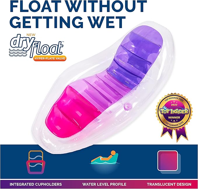 Swimways Dry Float Lounger Pool Float, Translucent Inflatable Recliner Chair for Adults with Fast Inflation, Foot Rest & Cup Holder