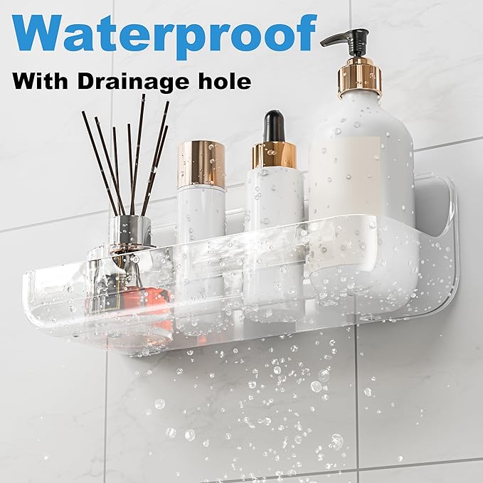 Adhesive Shower Caddy, 6 Pack Acrylic Bathroom Shelves, No Drill Wall Mount Organizer Storage Shelf
