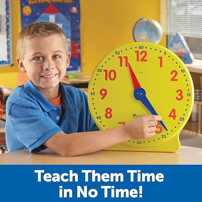 Learning Resources Big Time Learning Clock - Teacher Classroom Must Haves, Elementary School & Montessori Activities, Math Manipulatives, Time Flash Cards, Gifts for Boys and Girls