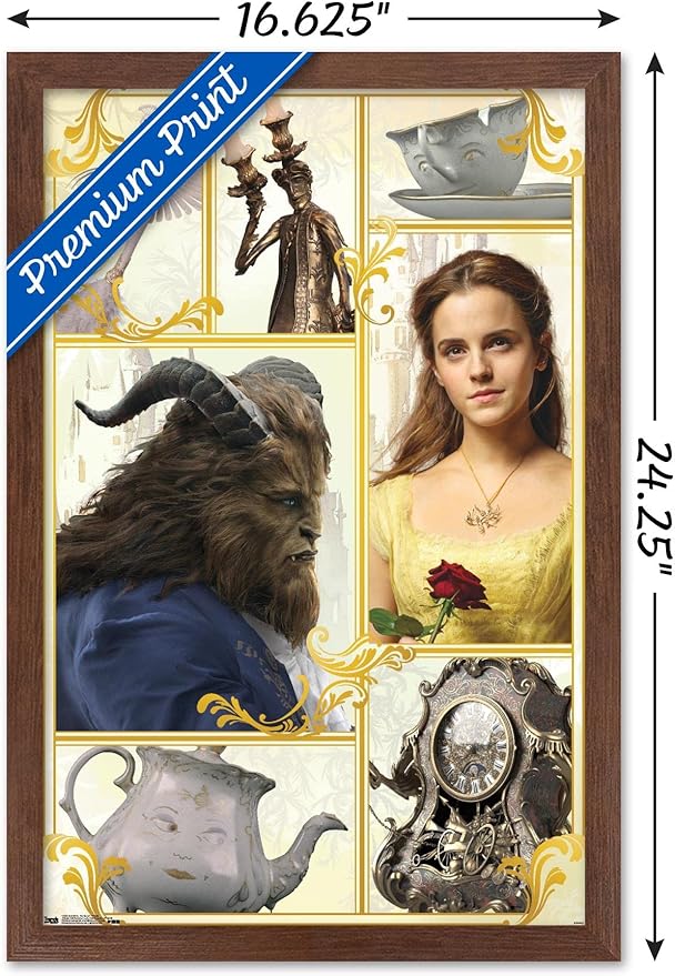 Trends International Disney Beauty And The Beast - Group Wall Poster, 14.725" x 22.375", Mahogany Framed Version