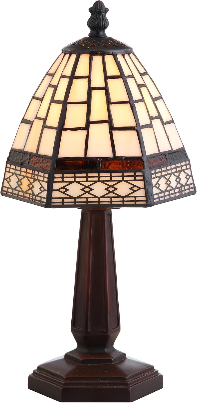 JONATHAN Y 12" Brown Tiffany-Style Table Lamp for Bedroom Nightstand Decor, Ivory Cream Stained Glass Shade, Small Vintage Handcrafted LED Traditional Bedside Lamp JYL8016A