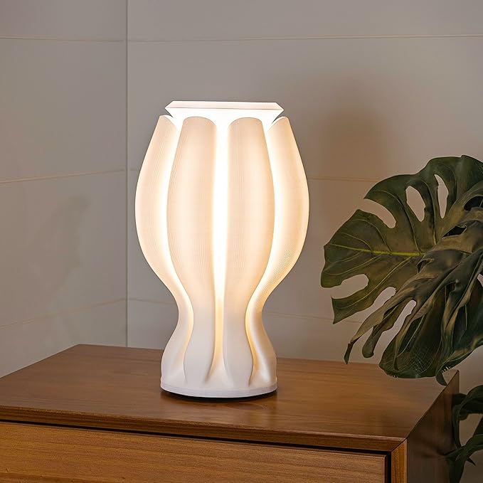 JONATHAN Y 13" White Flower 3D Printed Table Lamp, Dimmable LED Bedside Lamp for Bedroom, Coastal Tropical Nightstand Light, Modern Bohemian Desk Lamp for Living Room (USA1005B)