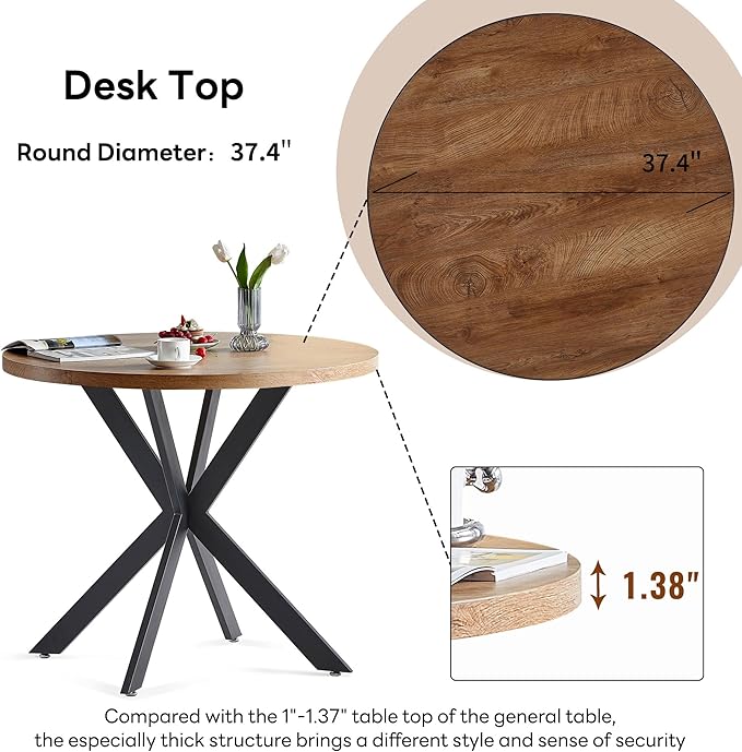 5 PCS Kitchen Dining Table Set, 37" Round Breakfast Dining Table MDF Tabletop, Space Saving Coffee Table Set for 4, Cozy Fluffy Sherpa Armchair Upholstered Dining Chairs with Metal Legs
