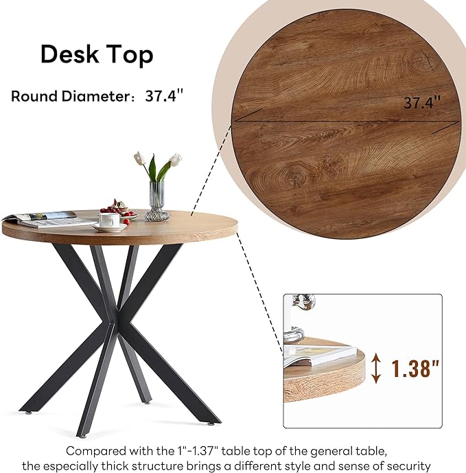 3 Pieces Dining Table Set for 2, Home Kitchen Round Dining Table with Thick Tabletop and 2 Upholstered Arm Chairs, Faux Wood Round Table with Comfy Accent Chair for Living Room,Restaurant