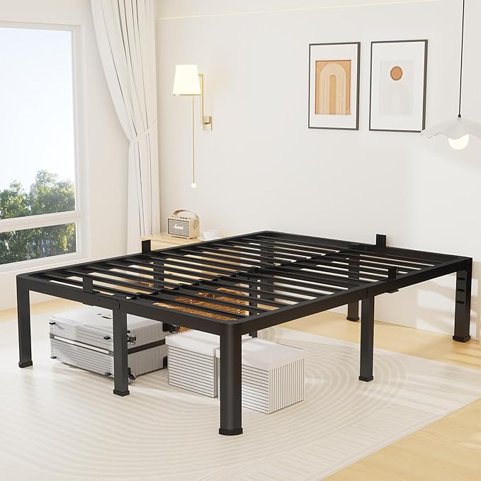 18 Inch King Size Metal Platform Bed Frame with Round Corners, Storage Space Under High Bed Frame-Heavy Duty Steel Slats Support, Noise Free - Easy Assembly - No Box Spring Needed