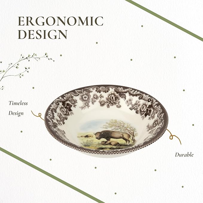 Spode Woodland American Wildlife Ascot Cereal Bowl - Bison Design, Fine Earthenware 8 Inch Bowl for Cereal, Salad, Ice Cream - Dishwasher, Microwave, Oven, Freezer Safe, Made in England