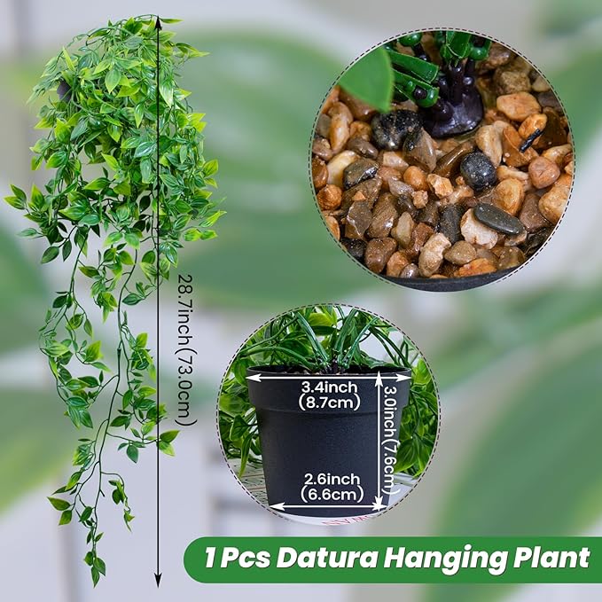 LOYWREE Small Artificial Hanging Mandala Plant with Pot Faux Plants Indoor Fake Small Potted Plant 28.7-in Long Faux Vine Shelf Decor Ideal for Indoor Outdoor Home Office Decoration (Black Pot)