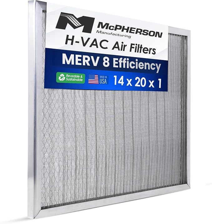 McPherson Reusable Air Filter 14x20x1 | Washable MERV 8 | Made in USA Metal