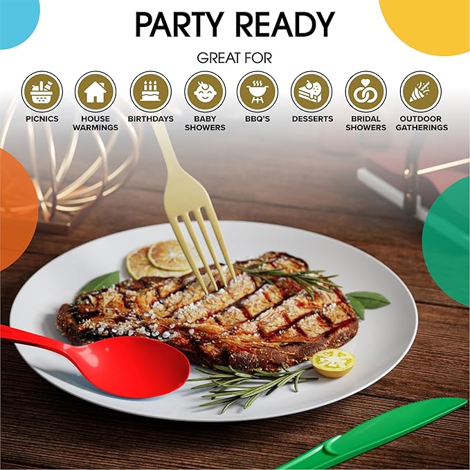Party Solids Christmas Plastic Silverware 150 Pcs Christmas Cutlery Set