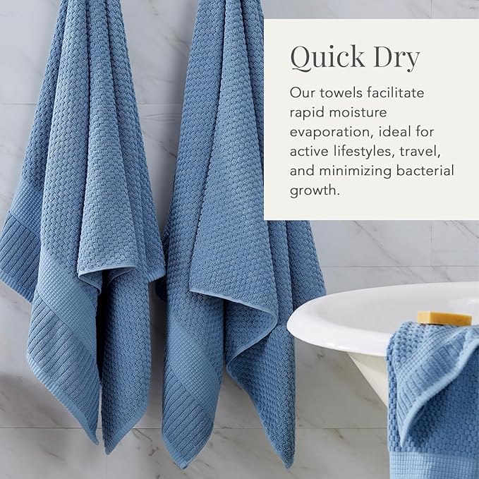 NY Loft 100% Cotton 2 Pack Bath Sheet Towel Set | Absorbent Quick-Dry Oversize Bath Towels | Textured and Durable Cotton | Blue Shadow