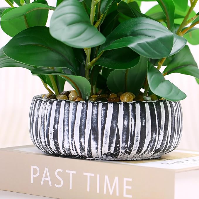 NASAMA Artificial Plants Decor Greenery Potted Fake Plant with Rustic Black Clay Planter for Restaurant Bathroom Bedroom Kitchen Office Table Desk Decor (Height 13")