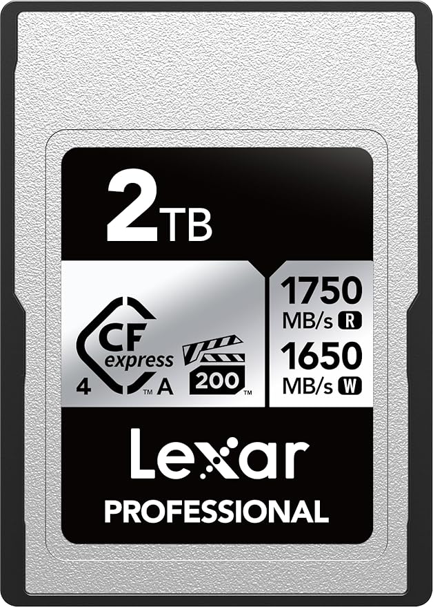 Lexar 2TB Professional CFexpress Type A Silver 4.0 Memory Card, for Photographers, Videographers, Up to max 1750/1650 MB/s, 8K Video (LCAEXS4002T-RNENU)