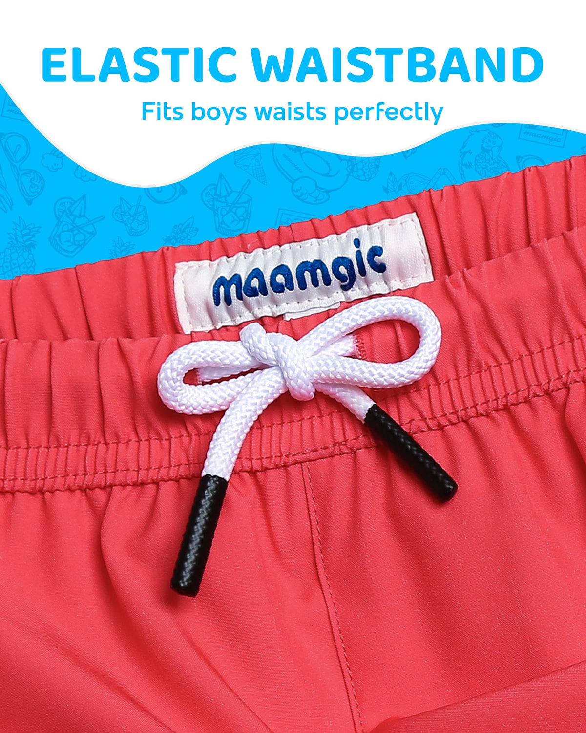 maamgic Boys Swim Trunks with Compression Liner 4-Way Stretch Quick Dry Swim Shorts Toddler Boy Hot Coral White 2T