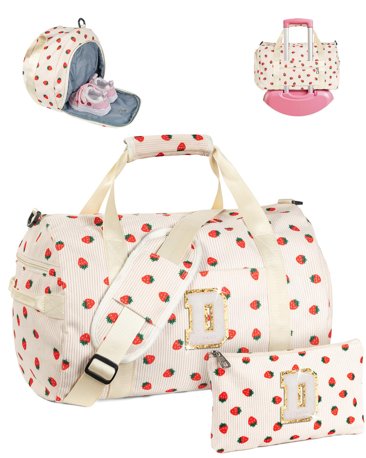 Vogewood Cute Preppy Gifts for Girl, Girls Gym Bag, Kids Personalized Weekend Duffel Bags with Shoe Compartment, Initial Travel Tote with Makeup Bag, Birthday Gift for Grandkids (Letter D)