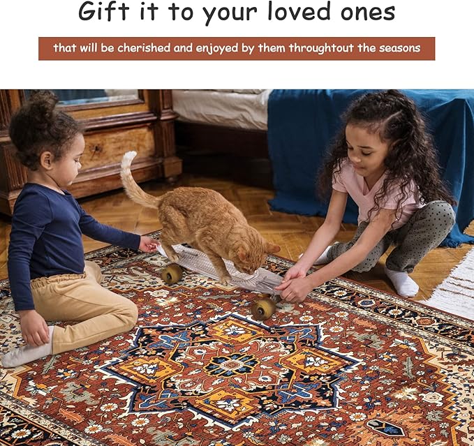 Moynesa Ultra-Thin Washable Runner Rug - 2x6 Non-Slip Hallway Runner Rug Laundry Room Mat, Vintage Stain Resistance Low Pile Bedroom Carpet Runner for Kitchen Entryway Indoor Bathroom Floor, Brown