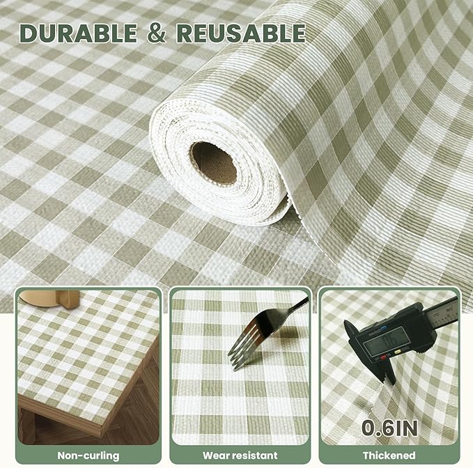 Drawer Liner and Shelf Liner for Kitchen Cabinet Liner Non-Adhesive Non-Slip Shelf Paper, Thick Strong Grip Waterproof Easy to Clean for Shelves, Cupboard, Desks, Green Plaid Pattern, 23.6 in x 30 FT