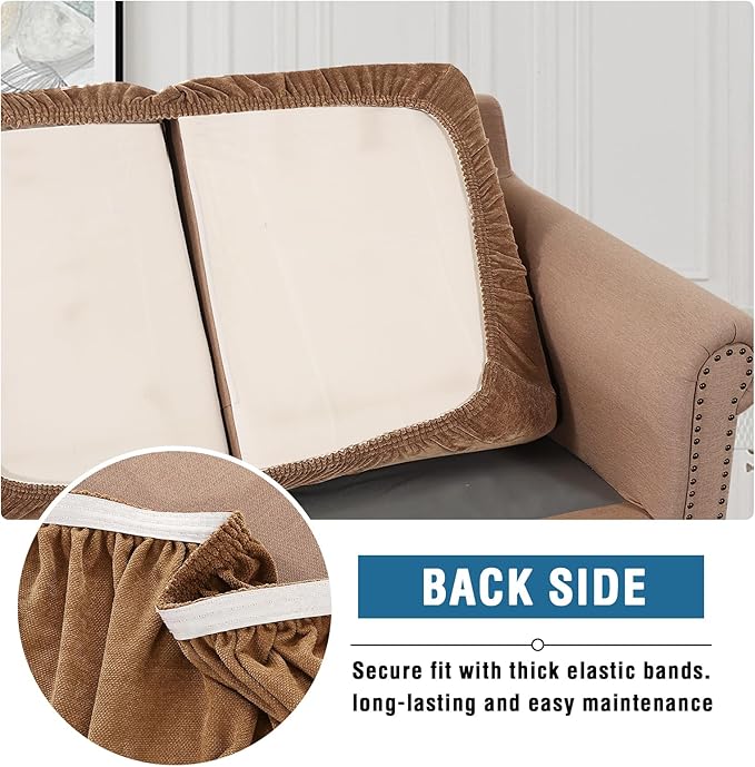 H.VERSAILTEX Stretch Chenille Cushion Covers Thick Soft Chair Covers Anti Slip Armchair Covers Slipcover with Elastic Bottom for Pets, Kid(1 Seater Armchair Cushion Cover,Caramel)