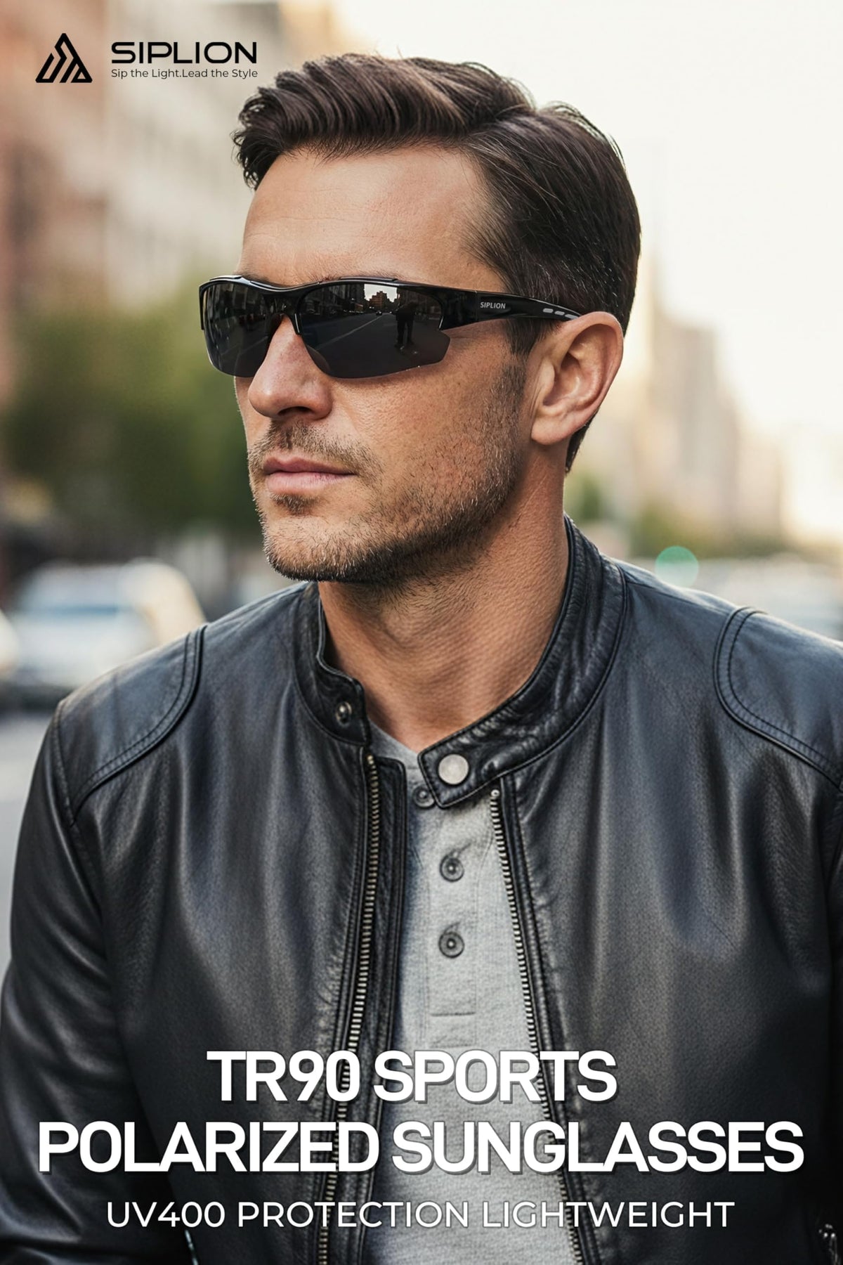 SIPLION Polarized Sunglasses Men Sports: UV400 Protection Anti-Slip Wrap-Around TR90 Frame for Driving Fishing Golf Running (Black Frame/Blue Mirrored Lens, As the picture)