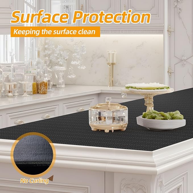 Shelf and Drawer Liner for Kitchen Cabinets Non-Adhesive, Strong Grip Non-Slip Thickened Cabinet Liners for Shelves, Waterproof Mats for Dresser Cupboard, Black, 23 in x 30 Feet