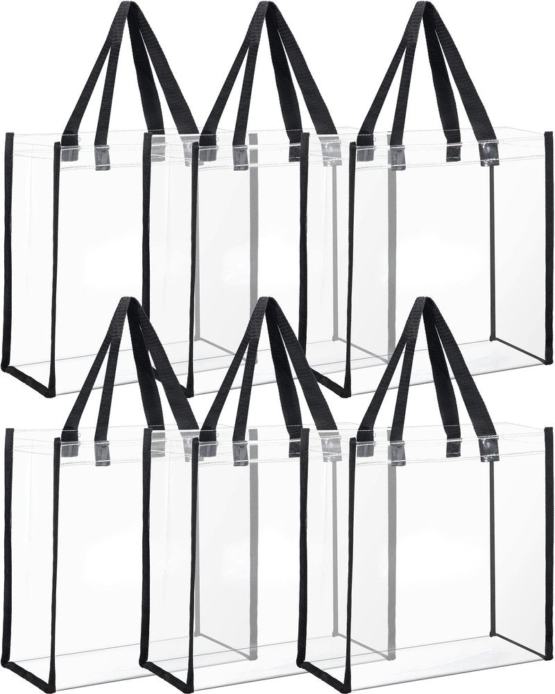 6 Packs Stadium Approved Clear Tote Bag Clear Plastic Tote Bags with Handles Clear Stadium Bag Clear Beach Bag Purse Transparent Bag See Through Tote Bag for Work Sports Concert 12 x 12 x 6 Inch