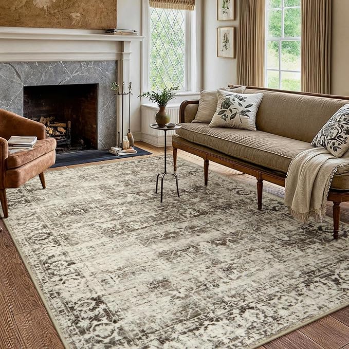 Lahome Washable Rug 6x9 Beige Area Rugs for Living Room,Boho Soft Room Rugs for Bedroom Indoor Carpet,Vintage Non-Slip Low-Pile Accent Rugs Dining Room Office Playroom(6 x 9,Beige)
