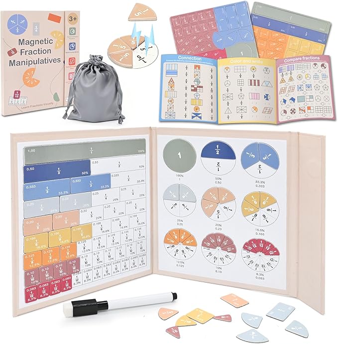 Magnetic Fraction Demonstration Book, Magnetic Fraction Tiles & Fraction Circles Set, Math Manipulatives for Elementary School, Montessori Fraction Manipulatives Learning Tools for Kids