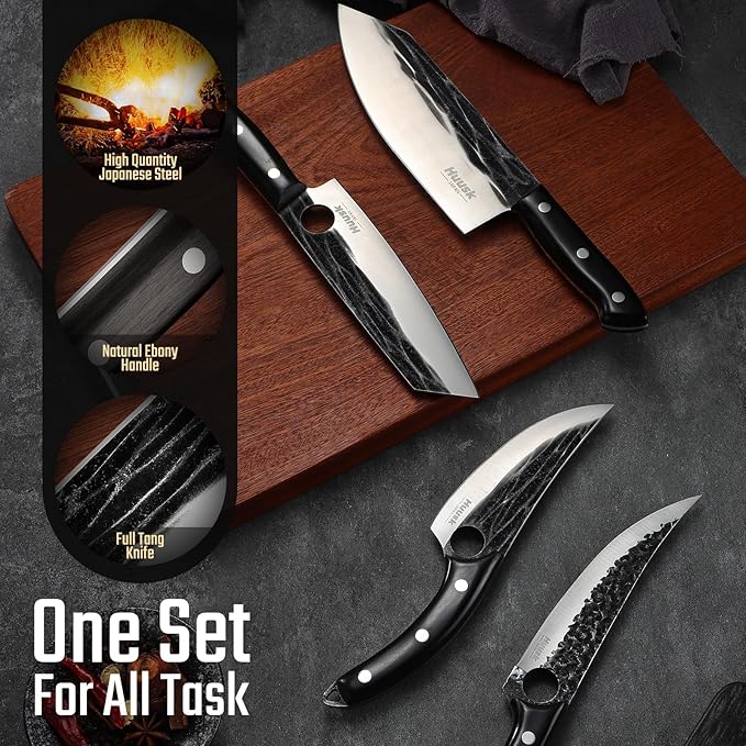 Huusk Knives Set, Serbian Chef Knife Set with Bag - Japanese Kitchen Knives