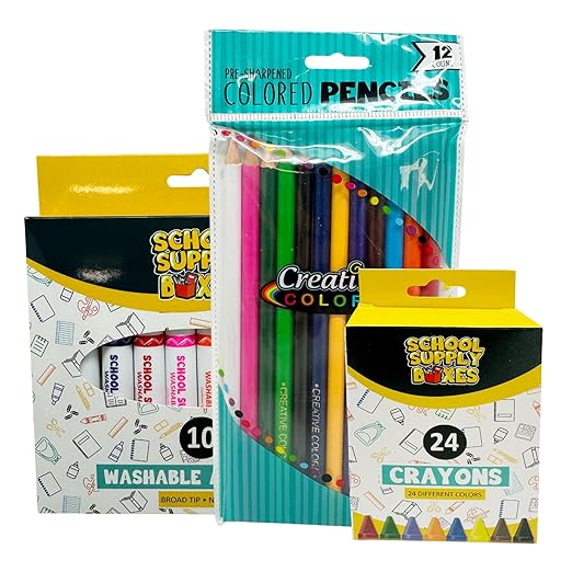 Elementary School Essentials Bundle | Case (4 Boxes) - 91 Pieces per Box | School Supply Boxes - Back to School Essentials | Includes Binders, Folers, Notebooks, Paper, Pencils, Pens, & More